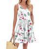 Women's Summer Fashion Casual V-neck Pleated Stitching Small Floral Print Sleeveless Vest Dress With Pockets