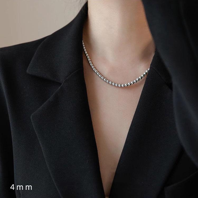 

S925 Sterling Silver Classic Round High Luster Pearl Necklace for Women - Clavicle Chain 925 Silver сірий колір/перлинний