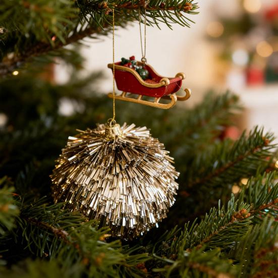 Glitter Tinsel Pom Poms Christmas Ornament Fluffy Pom Pom Ball Christmas Tree Hanging Deecoration for Holiday Party Decor