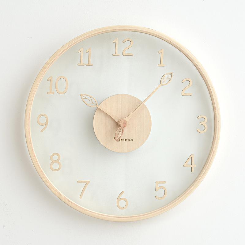 Solid Wood Transparent Glass Wall Clock Living Room Home Stylish Wall Light Luxury Nordic Creative Decoration Clock