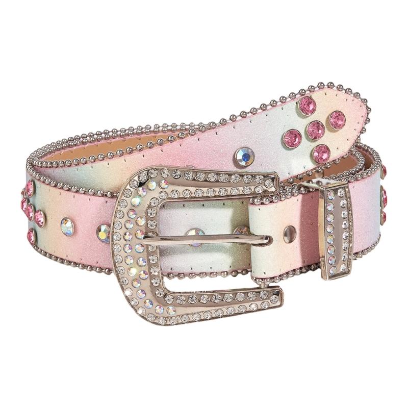 Colorful Rhinestones Belt for Women Girl Sequined Pants Belt Bead Trim Belt for Shorts Dress Fashion Waist Accessories 1
