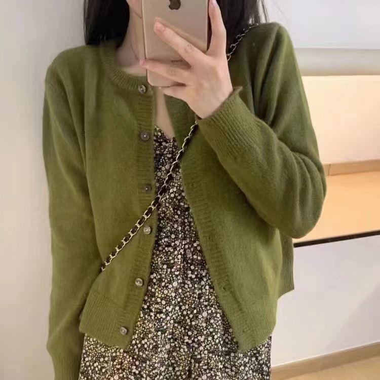 Pletený svetr s kulatým výstřihem v jednobarevné variantě pro ženy, jarní a podzimní volný vnější kardiganová bunda