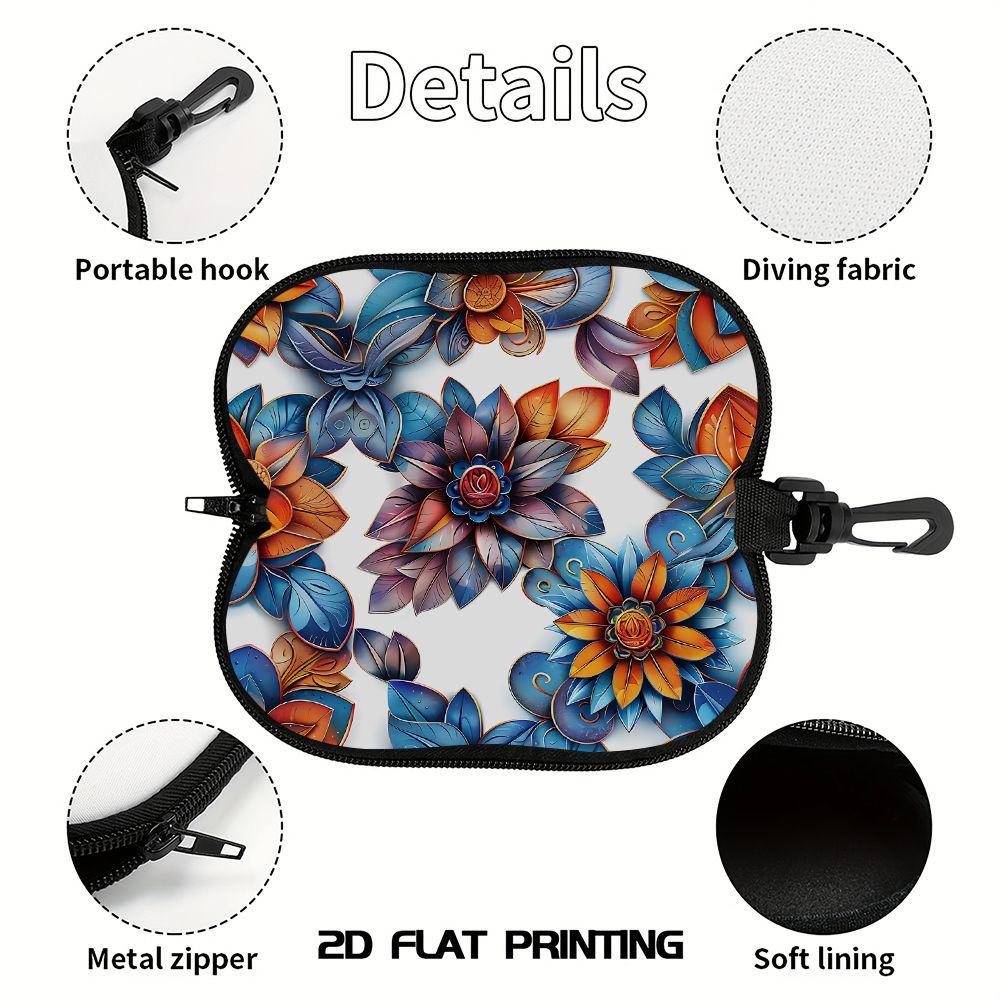 2D-Bohemian Floral Pattern Zipper Sunglasses Case, Stylish Botanical Print Eyewear Protective Holder, Durable Portable Spectacle Organizer for Women
