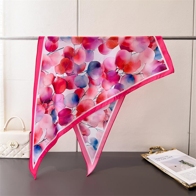 Colorful Leaf Triangle Scarf Simulation Silk Printing Sunscreen Shawl Waist Scarf Silk Scarf Scarf Headscarf Women