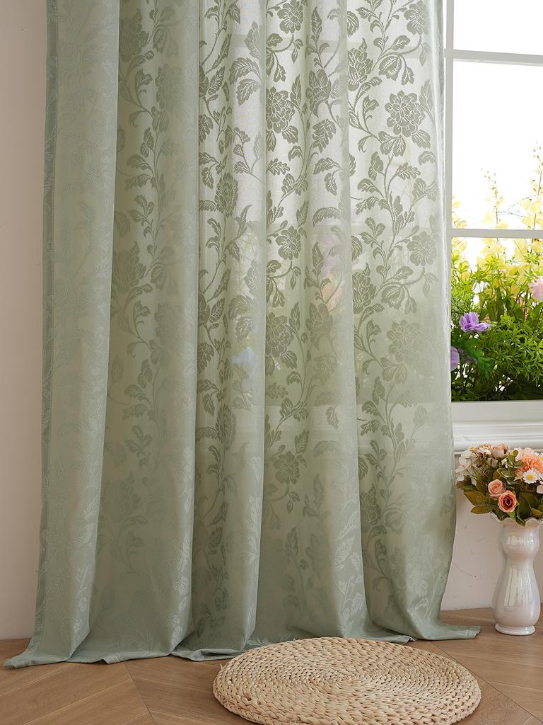1PC Green Thickened Lace Pole Curtain Luxury Style Decorative Curtain for Living Room Bedroom Lightweight Elegant Design
