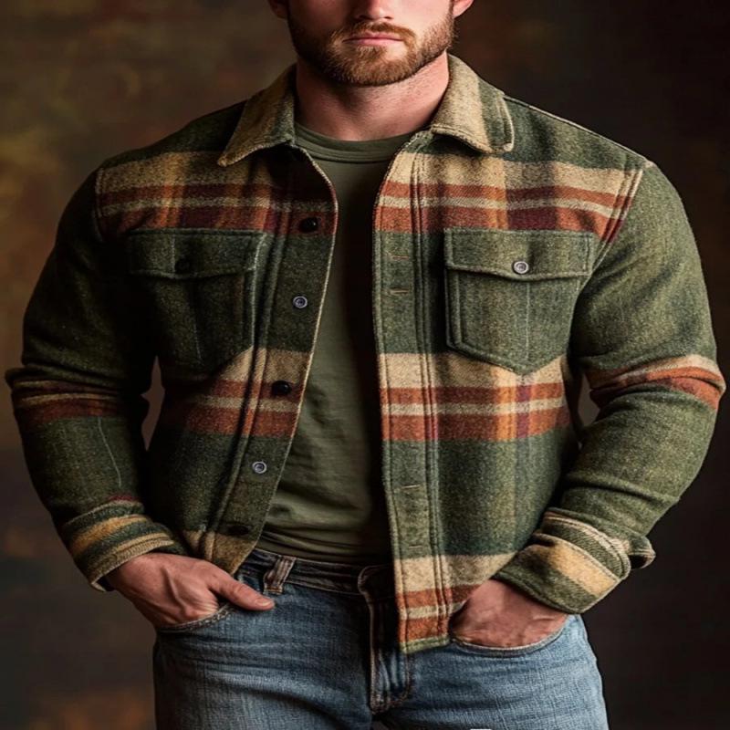New 2026 Plaid Pattern 3D Printed Men's Regular Fit Double Pocket Jacket Coat