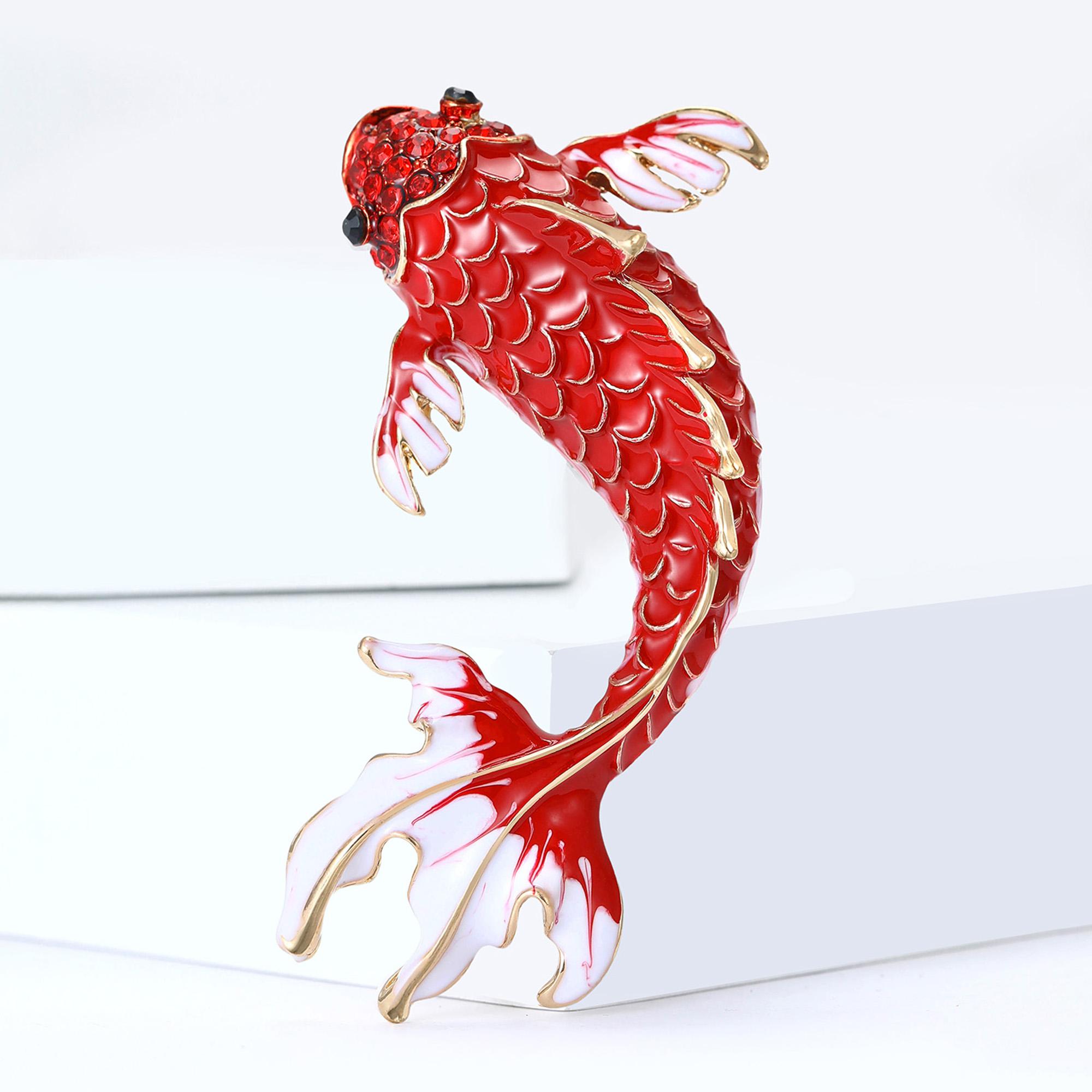 

Classic Enamel Carp Brooch for Women Rhinestone Marine Life Fish Pin Friend Event Party New Gifts Jewelry Decoration Accessories