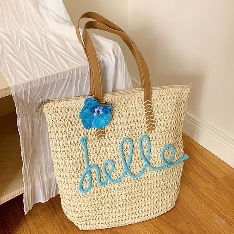 

Summer Contrast Color Women Straw Shoulder Bags Large Capacity Ladies Woven Handbags Casual Female Beach Underarm Tote 39x12x37cm синий