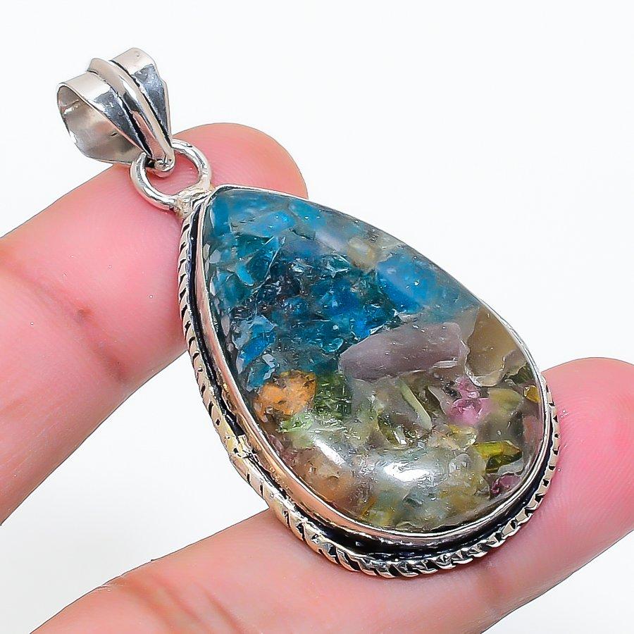Natural Tourmaline Gemstone Handmade 925 Sterling Silver Pendant 1.97  AP-15001