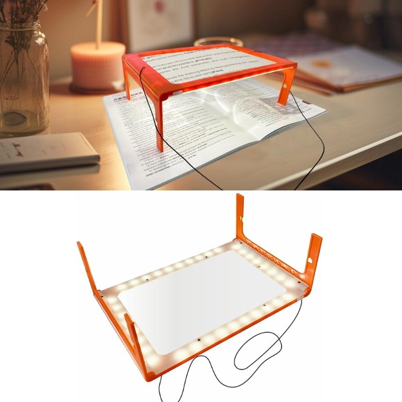 Thin Lens Desk Magnifier With Double Light Mode Foldable Full Page Magnifying Glass For Crafts Reading Close Work