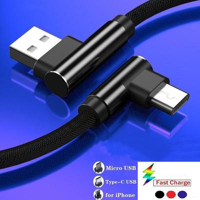 Nylon Braid 90 Degree 2.4A Fast Charging Cable Android Type C USB Data Cable For iPhone Samsung Huawei Xiaomi Mobile Phone Charger Cable
