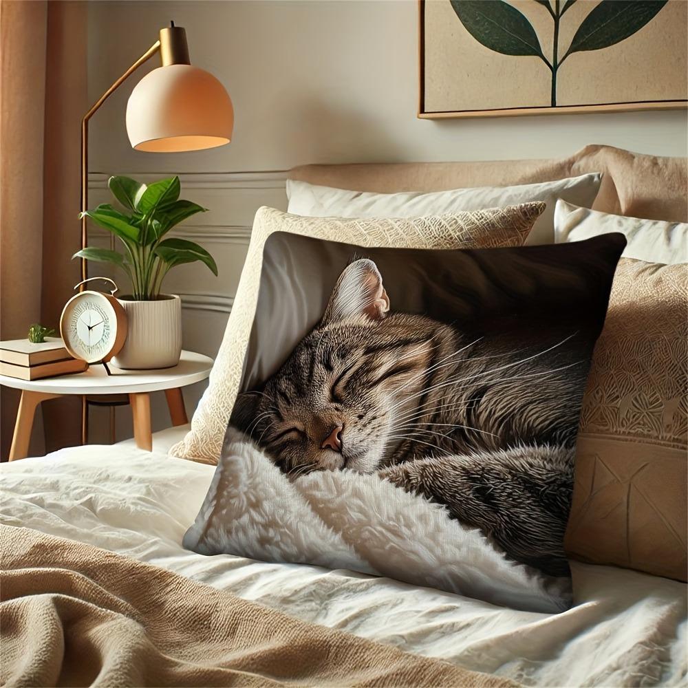 1 modernes dekoratives Katzengesicht-Kissen - realistisches getigertes Design mit Reißverschluss