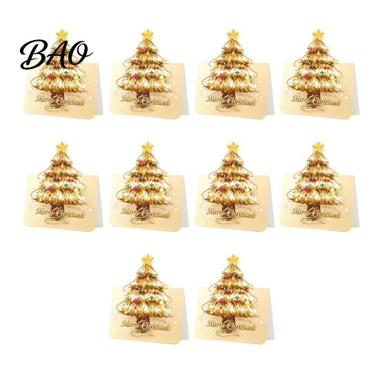 Folded Xmas Cards with Envelopes 10 Pcs 3D Christmas Tree Greeting Cards, Holiday Postcards Themed Base Bulk for New Year, Winter Party Supplies Three