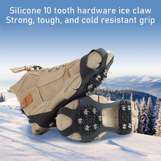 1 Pair Ice Cleats Crampons with 10 Studs Men Women Winter Outdoor Walking Ice Snow Traction Grips Non-slip Shoes Boot Spikes Grippers