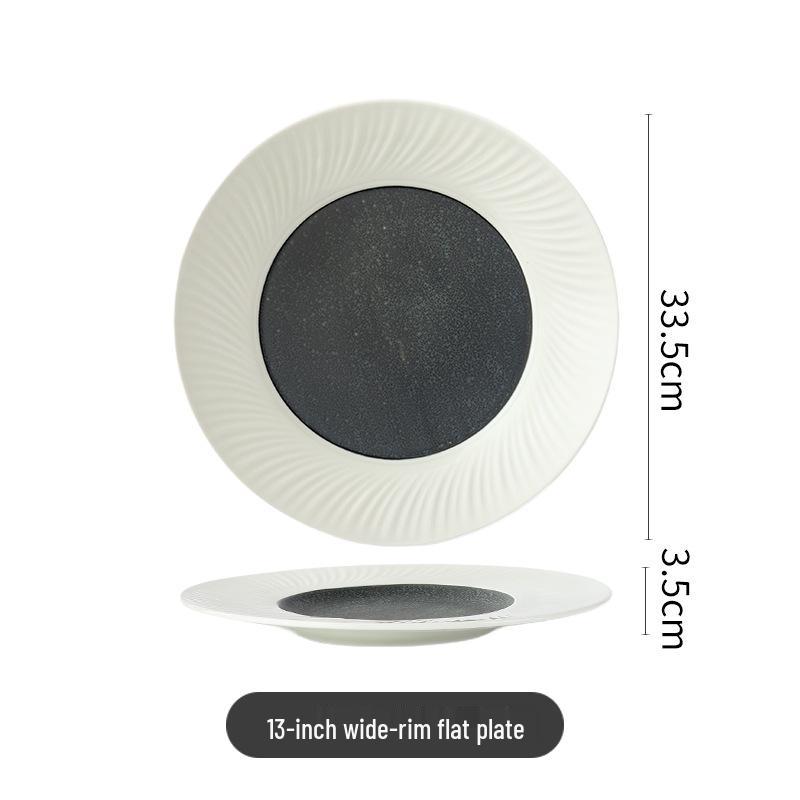 High-End Multi-Color Ceramic Dinnerware Set: Western Plates, Soup Bowls, Salad Bowls, and Wide-Edged Flat Plates for Commercial Use.