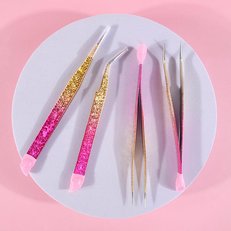 Double-Ended Eyelashes Extension Tweezers Makeup Tools Nail Art Tweezers With Silicone Pressing Head Nail Stickers Pick Up Clip