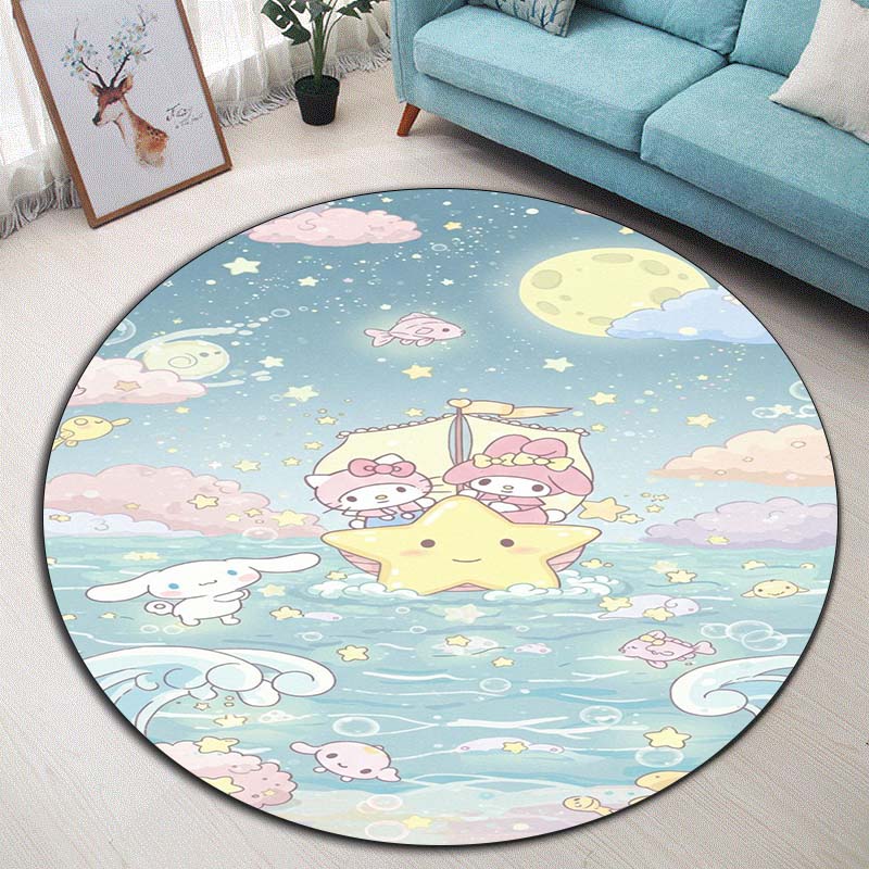 The My Melody and Cinnamoroll Cartoon Round Rug Can Be Used To Decorate Living Rooms, Bedrooms, Sofas, and Playrooms;