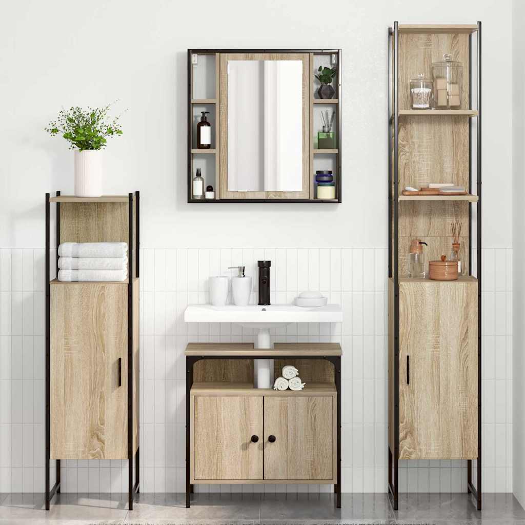Bathroom Furniture Set with Shelf 4 Pcs Sonoma Oak Wood Based Material