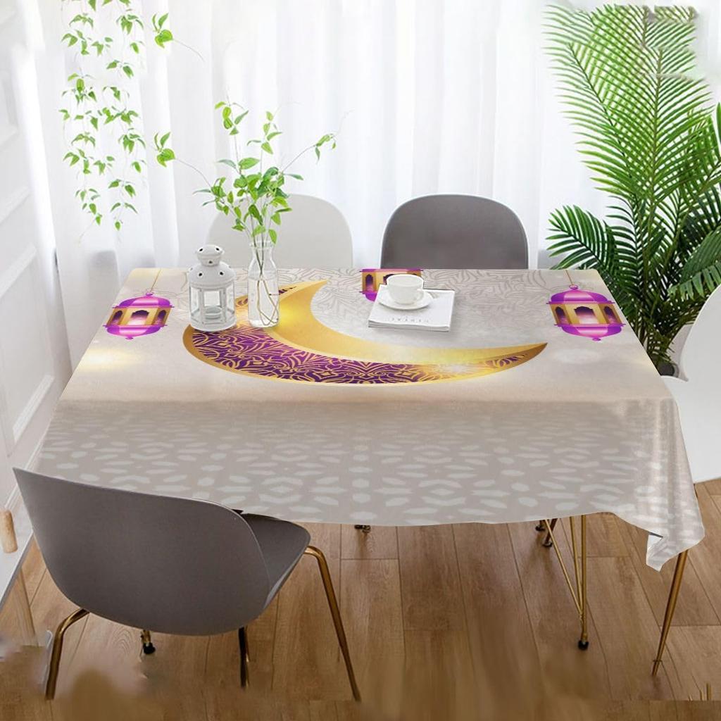 Ramadan Kareem Moon Lantern Waterproof Tablecloth Ramadan Decorations Reusable Eid Mubarak Kitchen Dining Tablecloth Party Decor