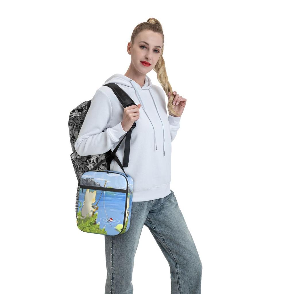 Cartoon Small Cat Fishing Insulated Lunch Bag for Kids School Cooler Thermal Food Box Tote Portable Lunch Boxes Container