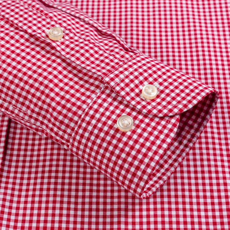 Man Standard-Fit Long-Sleeve Micro-Check Shirts Patch Pocket Thin Soft 100% Cotton White/red Lines Plaid Casual Versatile Shirt