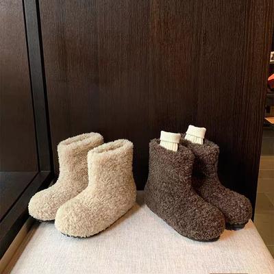 Damen Winterstiefel mit dicker Sohle, Plüsch-Obermaterial, leicht, warm, kälteabweisend, gepolstert, Schneestiefel, rutschfest, abriebfest, lässige Sneaker, Baumwollstiefel