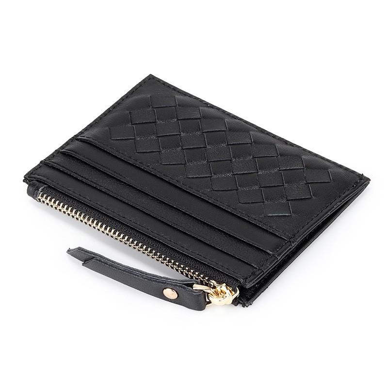 

Hand-woven Sheepskin Change Purse Leather Card Bag Fashionable Mini Coin 11x7x1cm чорний
