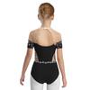 Girls Figure Skating Leotard Short Sleeve Cutout Back Sheer Mesh Patchwork Shiny Rhinestones Bodysuit