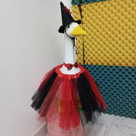 Witch Porch Goose Outfits Outdoor Halloween Goose Clothes with Witch Hat Tutu Skirt Bowtie for 23" High Cement Goose Statue Lawn Garden Decor