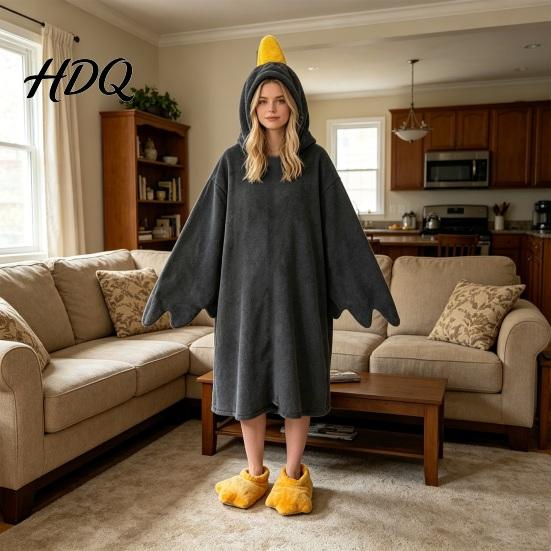 Goose Onesie Costume 1 Set Blanket Hoodie Unisex Cartoon Pajamas Set Oversized Soft Warm Adult Hooded Bodysuit with Yellow Beak Design Winter Party