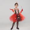 Girls Queen of Hearts Costume Kids Halloween Dress Up Fancy Tutu Dress with Crown Classic Wonderland Red Queen Gown Clothes