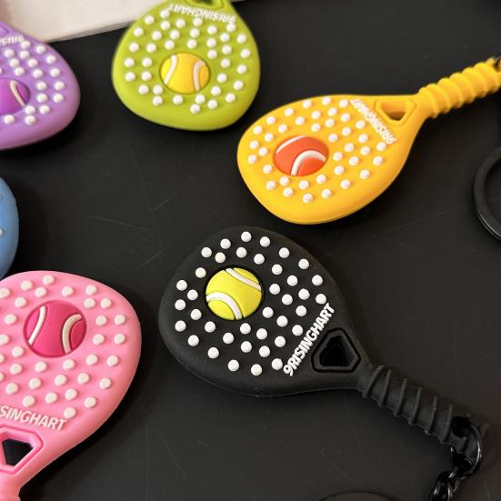 Keychain Vibrant Color Tennis Racket Design Keyring Sports-themed Bag Charm Non-slip Grip Key Chain Backpack Accessories