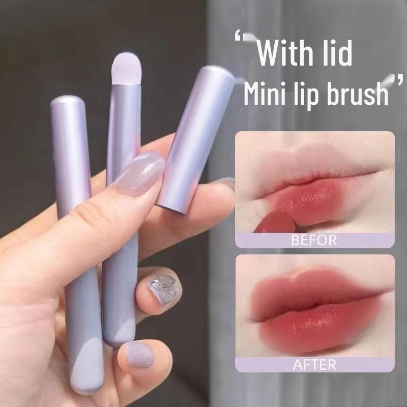 Compact Lip Brush - Small Round Head with Cap for Lipstick, Blending, and Concealer. Ideal for Professional Makeup.