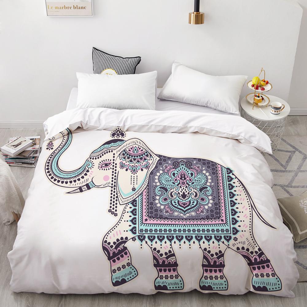 Bohemsk Elefant Sengetøy Sett Queen King Size Fargerikt 2/3 stk Dynetrekk Boho Psykedelisk Indisk Mandala Polyester Dyne Trekk