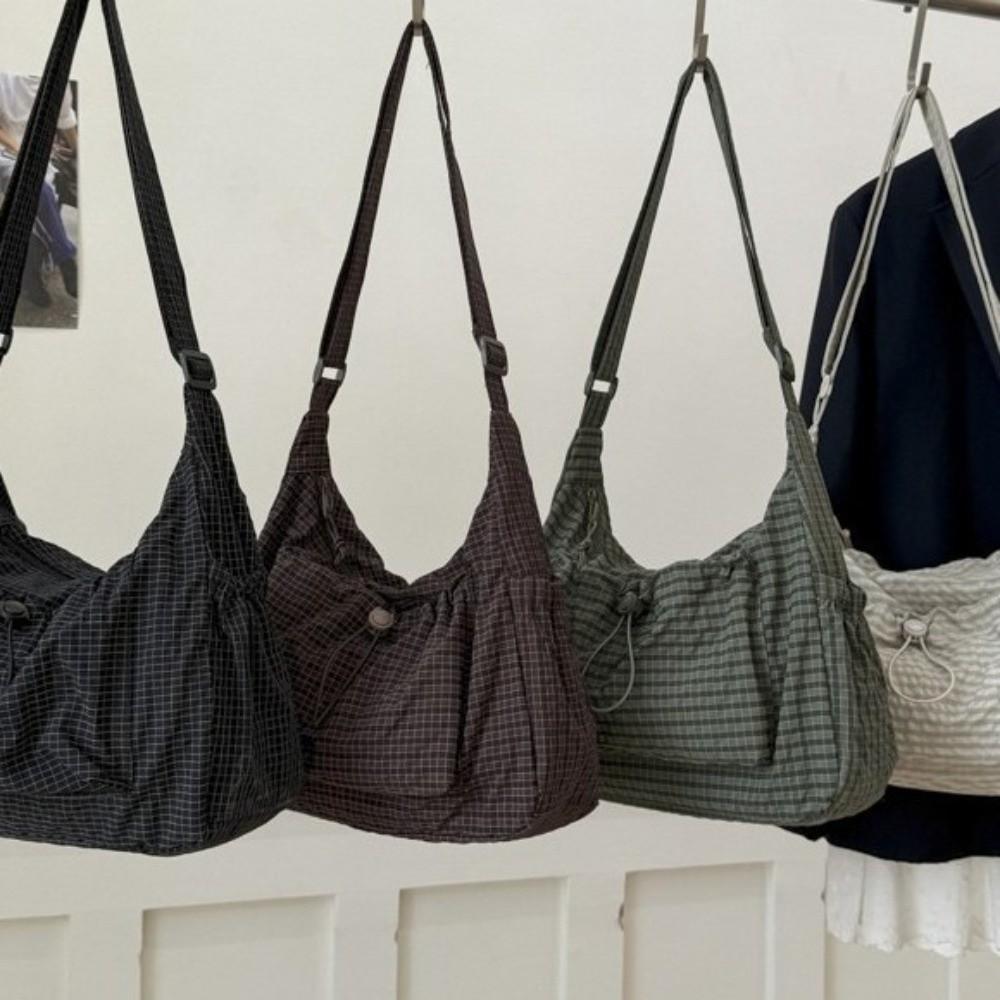 Adjustable Strap Plaid Crossbody Shoulder Bag Zipper Checkered Stripe Sling Bag Daily