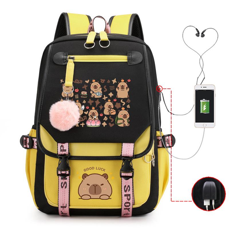 Fashion Trend Kapibara Leisure Burden Reduction Travel Bag Multifunctional Large Capacity USB Student School Bag