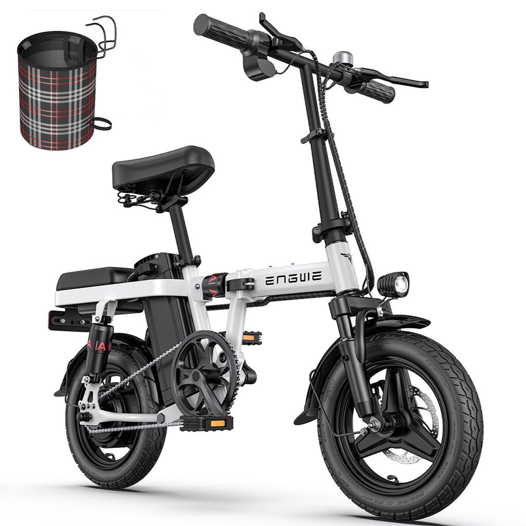 ENGWE T14 Foldable Urban Electric Bike 250W 48V10Ah City Pedelec, Dual Suspension, Rear Seat for Commuter & Outdoor Use