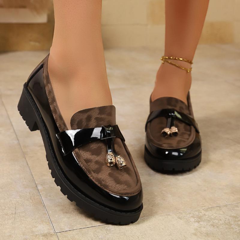 Leopard Print British Style Low-top Shoes 2025 Autumn New Fringed Retro One-foot Loafer Shoes for Women