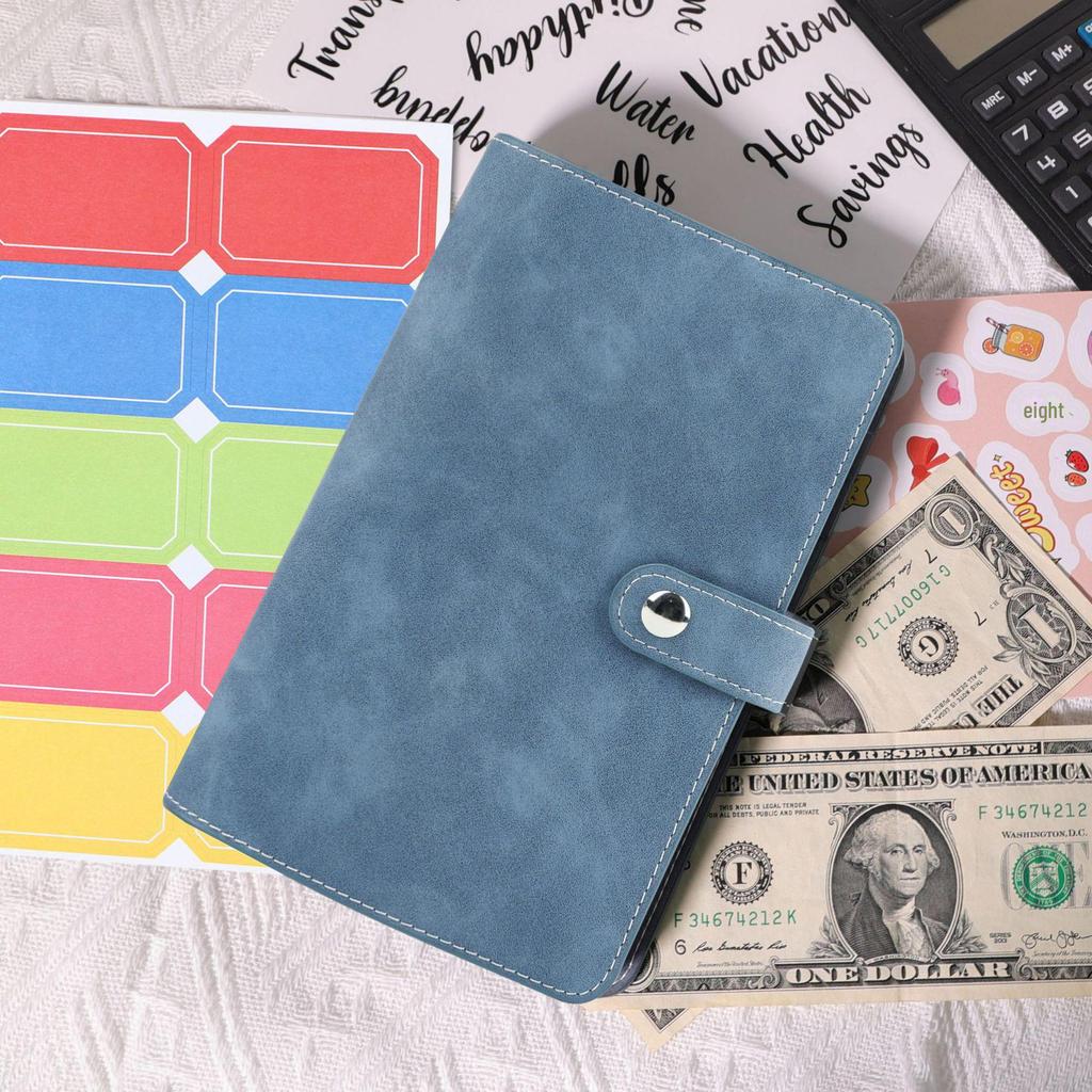 A6 Macaroon Leather Notebook Binder with 12 Refillable Zippered Pockets for Bills and Coins