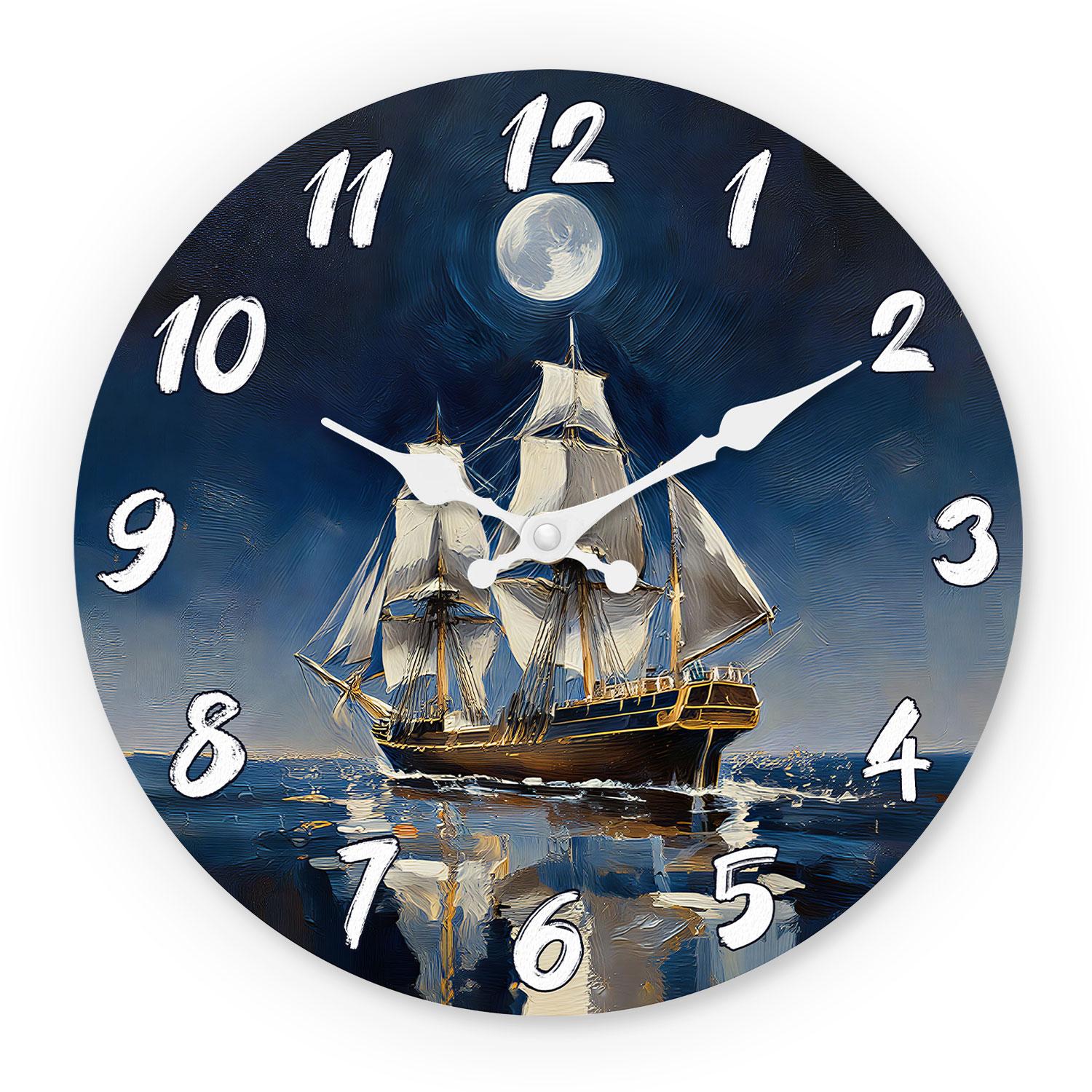 High-Quality Dark High-Quality Blue High-Quality Nautical High-Quality Sailboat High-Quality Wooden High-Quality Wall High-Quality Clock, 10-16Inch (as the picture,10Inch)