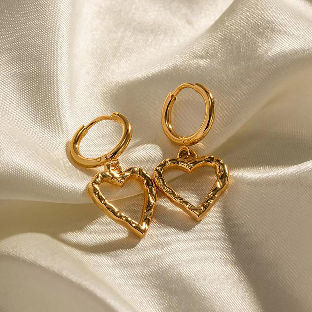18K Gold Stainless Steel Love Geometric Pendant Earrings Fashion Hollow Heart Titanium Steel Earrings Earrings