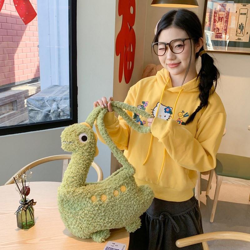 Dinosaur Plush Green Messenger Bag With Padded Shoulder Strap Suitable Daily For