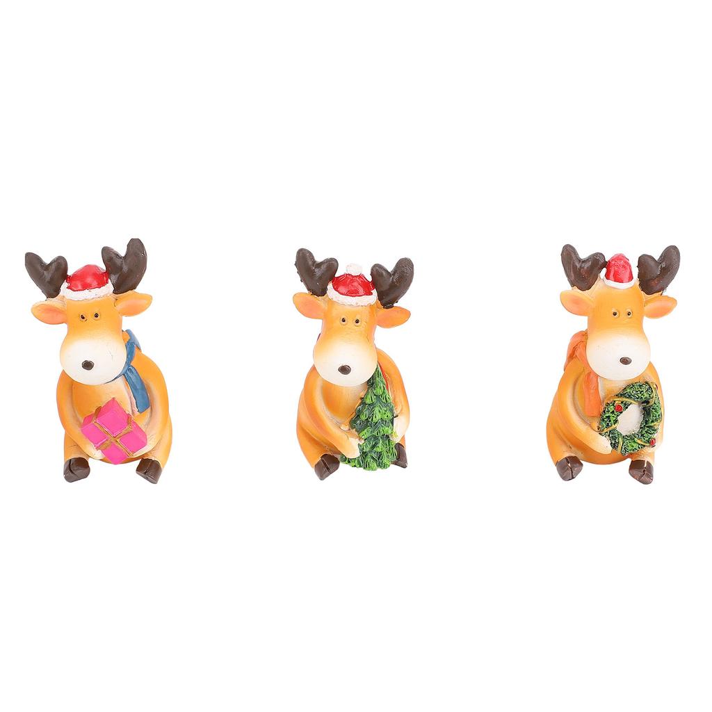 Xmas Reindeer Ornament Resin Statue Cartoon Cute Elk Figurine Tabletop Desktop Ornament