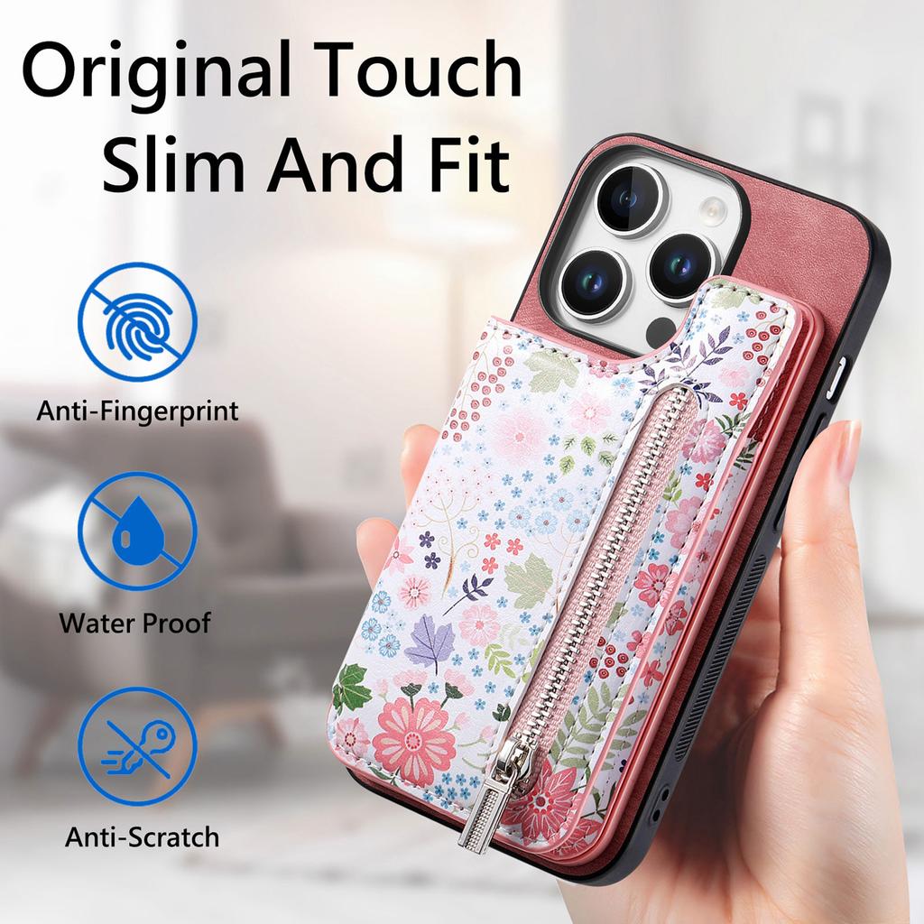 D10 For iPhone 16 Pro Case Pattern Kickstand Wallet Leather+TPU Phone Cover RFID Blocking