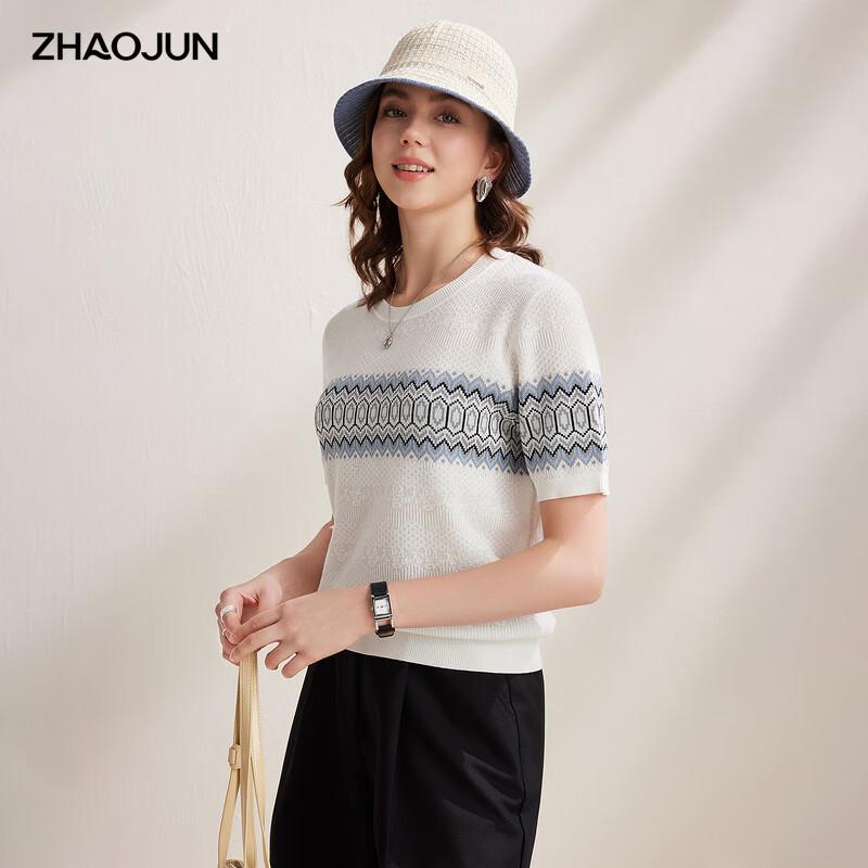 Zhao Jun Women s Mulberry Silk Blend Fair Isle Short Sleeve Knit Top XL