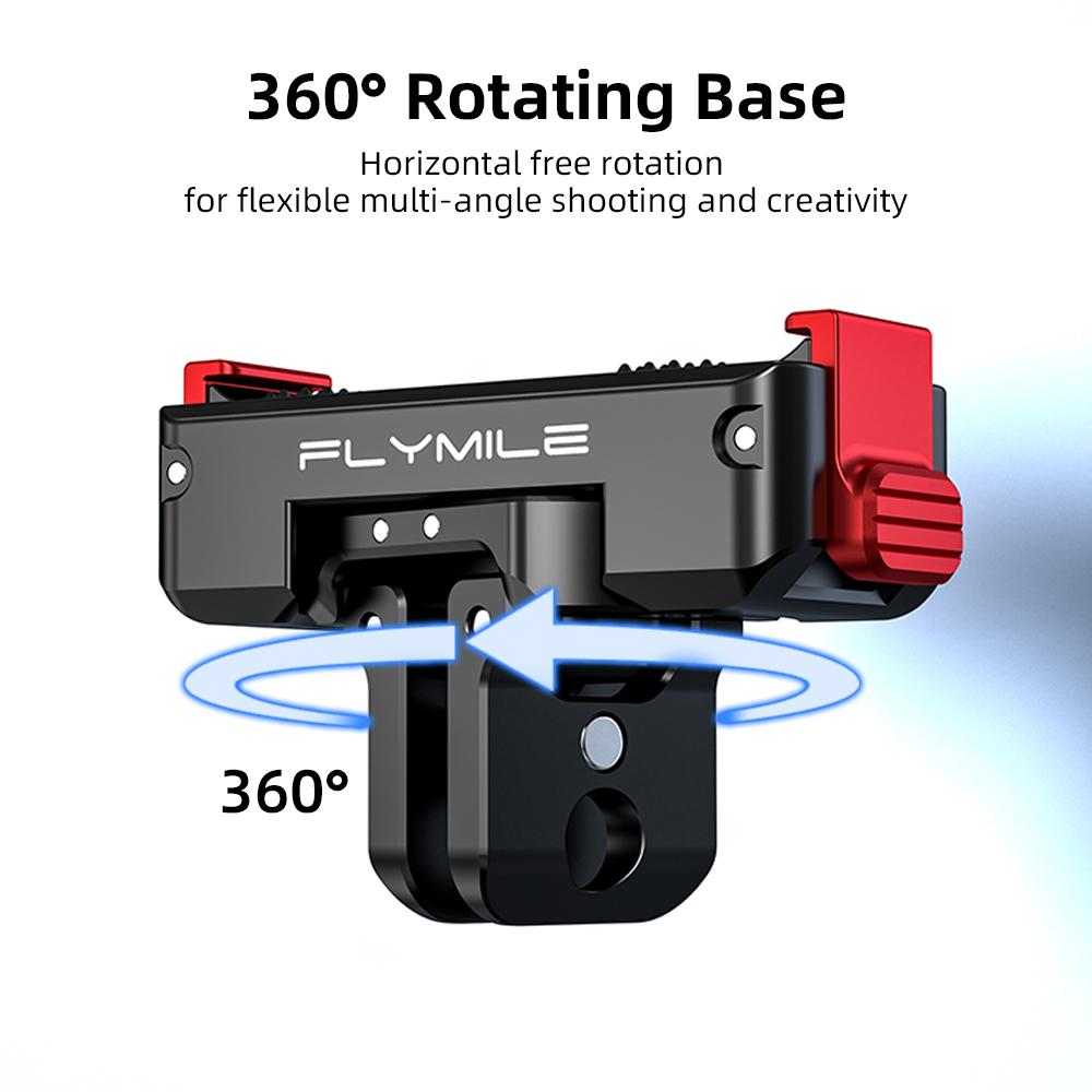 Flymile Magnetic Mount Adapter for DJI OSMO 360 Action 5 Pro 4 Camera Metal Quick Release Base Rotatable Bracket With 1/4" Hole