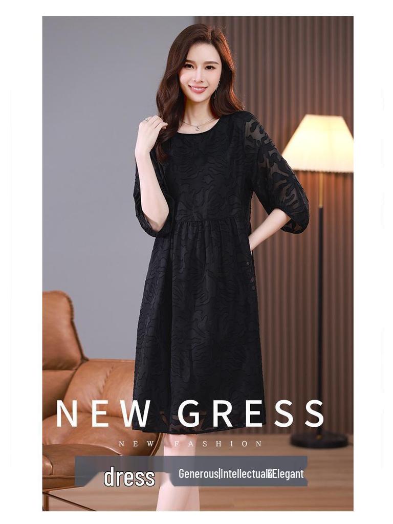 Summer Plus-Size Chiffon Puff Sleeve Lace Dress - High-End 2025 Collection