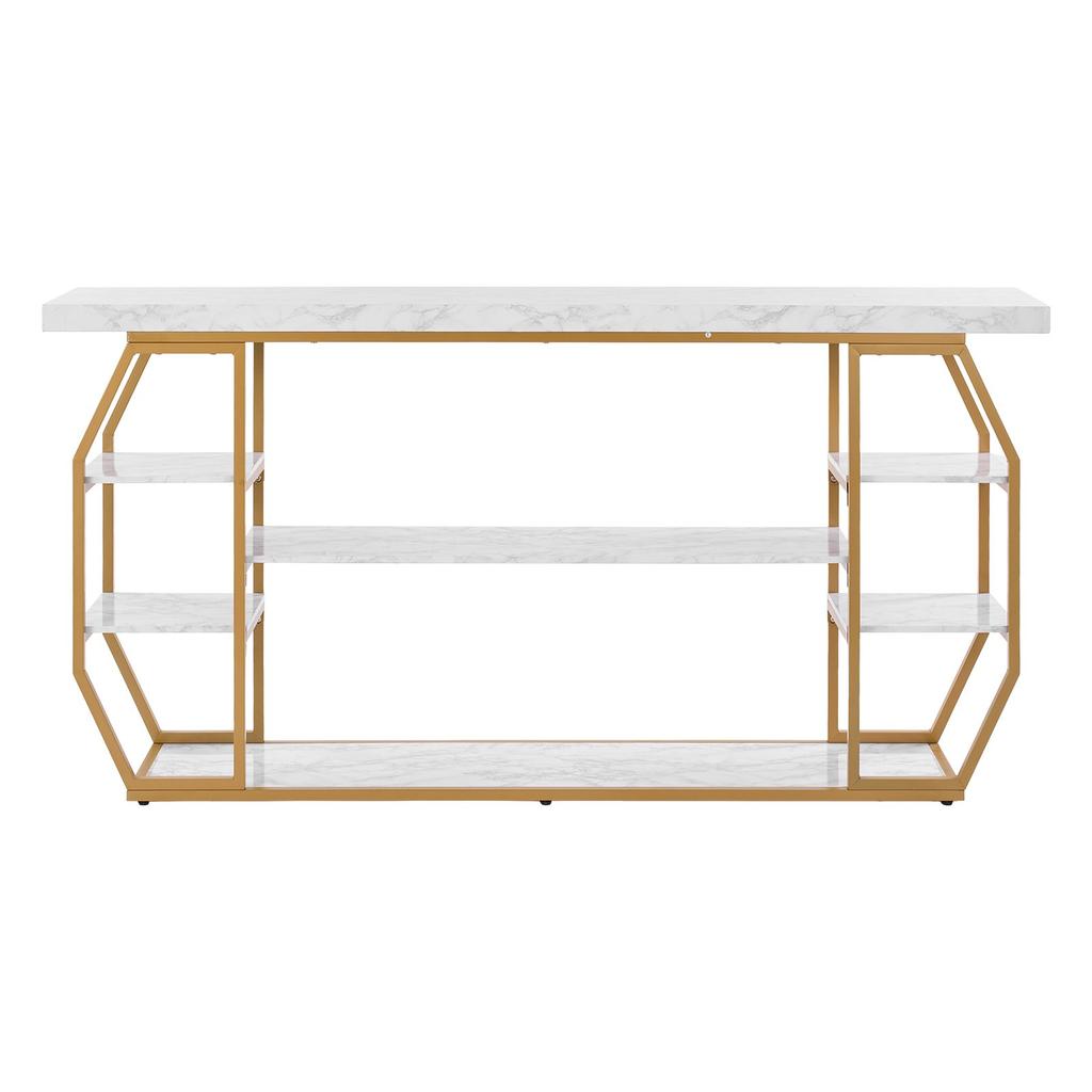VEVOR Marble Console Table, 3 Tiers Modern Console Table for Open Storage, Golden Geometric Table with Iron Tubes