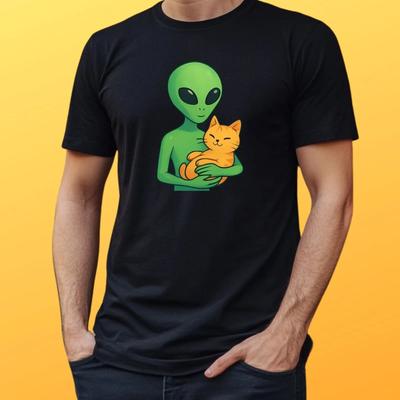 Alien With Kitten TShirt Funny Cute SciFi Cat Unisex Funshirt