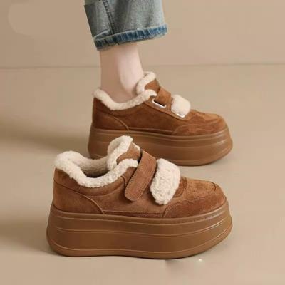 Leather Thick Heightened Sole Snow Boots Women's New Warm Cotton Shoes In Autumn and Winter Are Not Tired Women's Shoes Velvet Casual Board Shoes